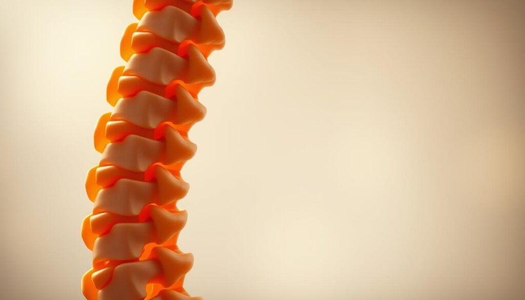 A healthy human spine standing upright, with spinal vertebrae clearly visible. Soft, warm lighting illuminates the vertebral column, highlighting its natural curvature and the smooth transition between the cervical, thoracic, and lumbar regions. The spine is surrounded by a faint, ethereal background, suggesting a serene, meditative atmosphere. The focus is on the elegant, biomechanical structure of the spine, conveying its importance as the central pillar of the body. The image captures the essence of a healthy, well-aligned spine, ready to support and facilitate optimal physical movement and function.